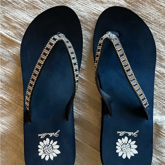 Yellow Box Navy Sandals with Rhinestones - Picture 1 of 2